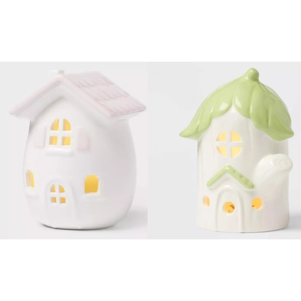 Light Up Ceramic Pink Mushroom Green Cabbage Houses ~ Target Spritz 2025